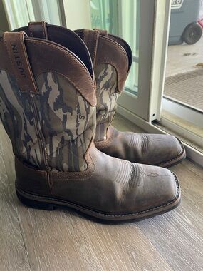 Justin Boots Brown Leather with Camo Shaft Men's Work Boots